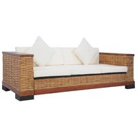 vidaXL 3-Sitzer-Sofa mit Kissen Braun Natürliches Rattan