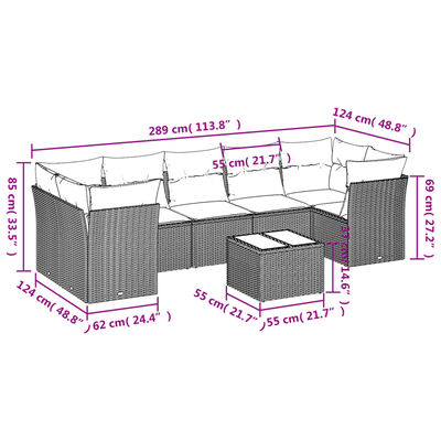 vidaXL 8-tlg. Garten-Sofagarnitur mit Kissen Hellgrau Poly Rattan