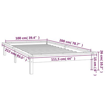 vidaXL Massivholzbett mit LED-Beleuchtung Honigbraun 100x200 cm