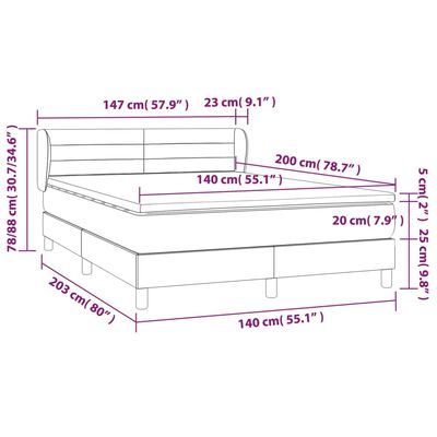 vidaXL Boxspringbett mit Matratze Schwarz 140x200 cm Stoff