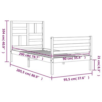 vidaXL Massivholzbett mit Kopfteil 90x200 cm