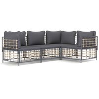 vidaXL 4-tlg. Garten-Lounge-Set mit Kissen Anthrazit Poly Rattan