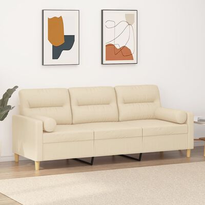 vidaXL 3-Sitzer-Sofa mit Zierkissen Creme 180 cm Stoff