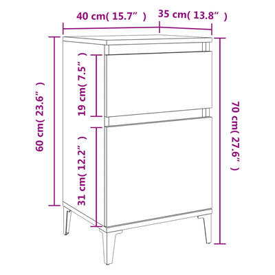 vidaXL Nachttische 2 Stk. Grau Sonoma 40x35x70 cm