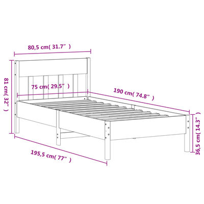 vidaXL Massivholzbett ohne Matratze 75x190 cm Kiefernholz