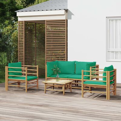 vidaXL 5-tlg. Garten-Lounge-Set mit Grünen Kissen Bambus