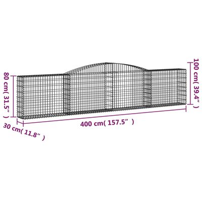 vidaXL Gabionen mit Hochbogen 10 Stk. 400x30x80/100cm Verzinktes Eisen