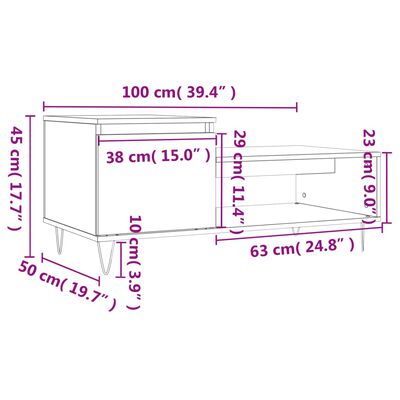 vidaXL Couchtisch Räuchereiche 100x50x45 cm Holzwerkstoff