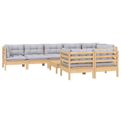 vidaXL 9-tlg. Garten-Lounge-Set mit Grauen Kissen Kiefer Massivholz