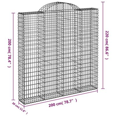 vidaXL Gabionen mit Hochbogen 8 Stk. 200x30x200/220cm Verzinktes Eisen