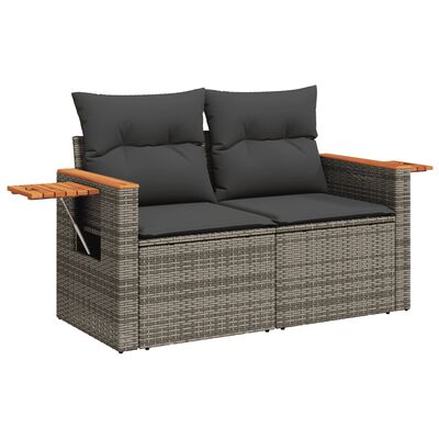 vidaXL 7-tlg. Garten-Sofagarnitur mit Kissen Grau Poly Rattan