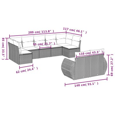 vidaXL 9-tlg. Garten-Sofagarnitur mit Kissen Hellgrau Poly Rattan