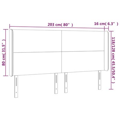 vidaXL LED Kopfteil Schwarz 203x16x118/128 cm Samt