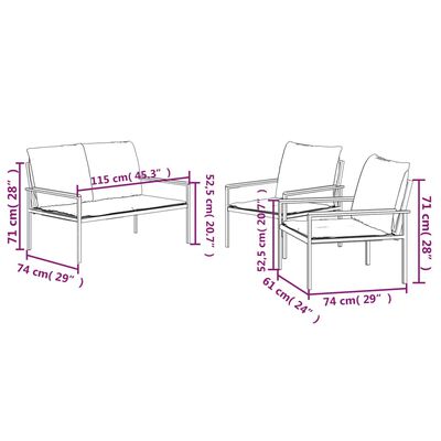 vidaXL 3-tlg. Garten-Lounge-Set mit Kissen Anthrazit Stahl