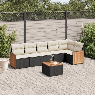 vidaXL 7-tlg. Garten-Sofagarnitur mit Kissen Schwarz Poly Rattan