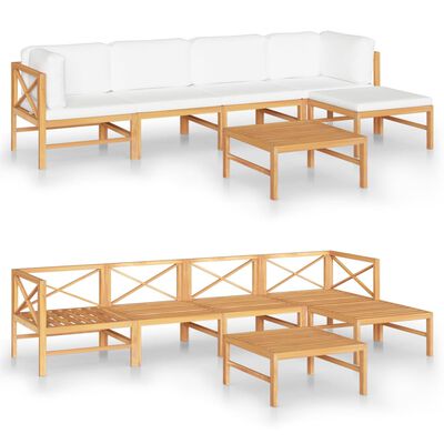 vidaXL 6-tlg. Garten-Lounge-Set mit Creme Kissen Massivholz Teak