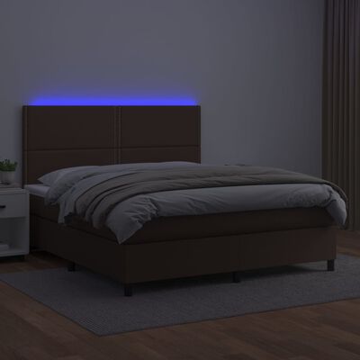 vidaXL Boxspringbett mit Matratze & LED Braun 140x200 cm Kunstleder