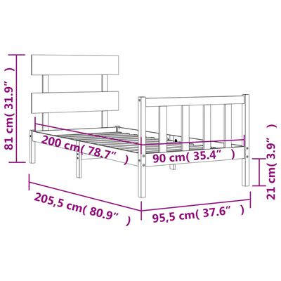 vidaXL Massivholzbett ohne Matratze Weiß 90x200 cm Kiefernholz