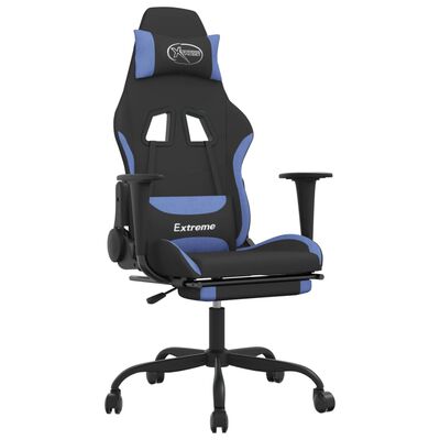 vidaXL Gaming-Stuhl mit Massage & Fußstütze Schwarz und Blau Stoff