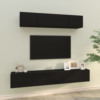 vidaXL 4-tlg. TV-Schrank-Set Schwarz Holzwerkstoff