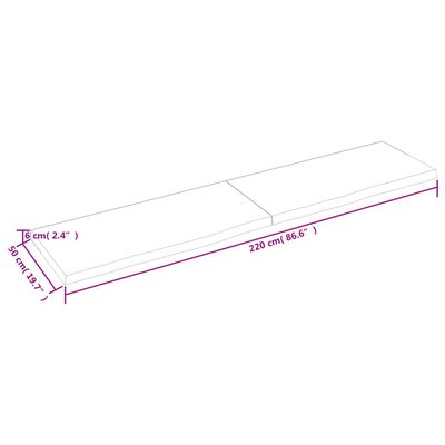 vidaXL Tischplatte 220x50x(2-6) cm Massivholz Eiche Unbehandelt