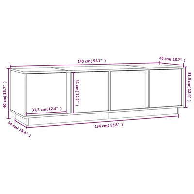 vidaXL TV-Schrank Grau 140x40x40 cm Massivholz Kiefer