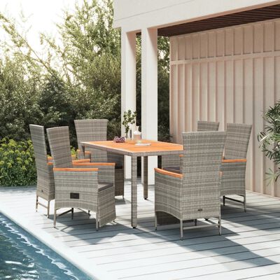 vidaXL 7-tlg. Garten-Essgruppe mit Kissen Grau Poly Rattan