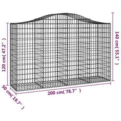 vidaXL Gabionen mit Hochbogen 20Stk. 200x50x120/140cm Verzinktes Eisen