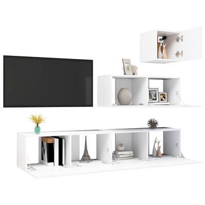 vidaXL 4-tlg. TV-Schrank-Set Weiß Holzwerkstoff