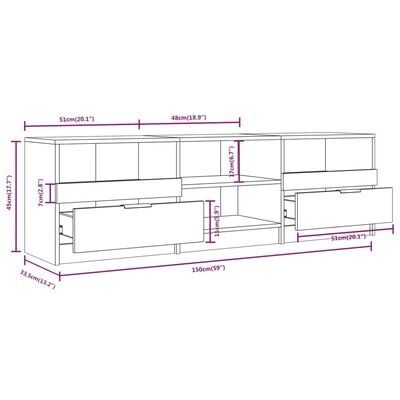 vidaXL TV-Schrank Sonoma-Eiche 150x33,5x45 cm Holzwerkstoff