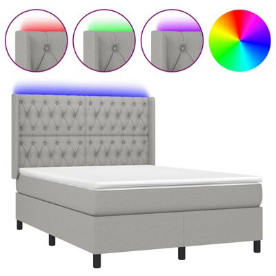 vidaXL Boxspringbett mit Matratze & LED Hellgrau 140x190 cm Stoff