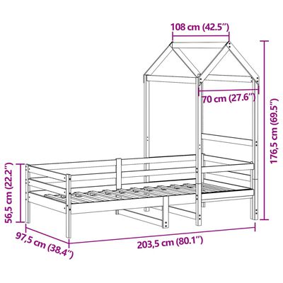 vidaXL Tagesbett mit Dach 90x200 cm Massivholz Kiefer