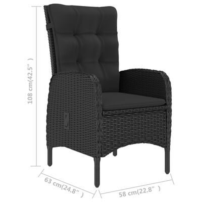 vidaXL 3-tlg. Bistro-Set Poly Rattan und Glas Schwarz