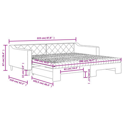 vidaXL Tagesbett Ausziehbar mit Matratzen Creme 100x200 cm Stoff