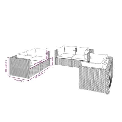 vidaXL 6-tlg. Garten-Lounge-Set mit Auflagen Poly Rattan Braun