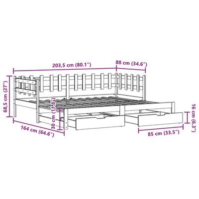 vidaXL Tagesbett Ausziehbar mit Schubladen Weiß 80x200 cm Kiefernholz