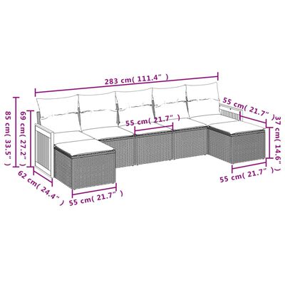 vidaXL 7-tlg. Garten-Sofagarnitur mit Kissen Beige Poly Rattan