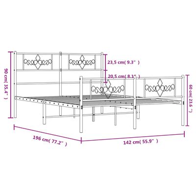 vidaXL Bettgestell mit Kopf- und Fußteil Metall Schwarz 135x190 cm