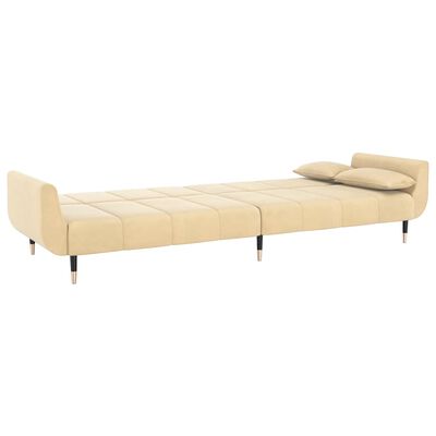 vidaXL Schlafsofa 2-Sitzer mit 2 Kissen Creme Samt