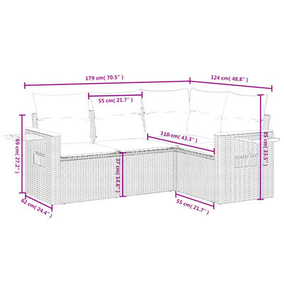 vidaXL 4-tlg. Garten-Sofagarnitur mit Kissen Schwarz Poly Rattan