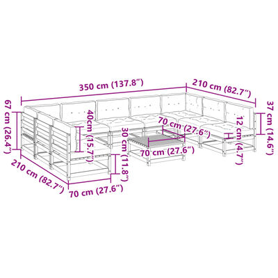 vidaXL 10-tlg. Garten-Sofagarnitur mit Kissen Wachsbraun Kiefernholz