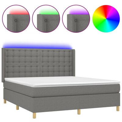 vidaXL Boxspringbett mit Matratze & LED Dunkelgrau 160x200 cm Stoff