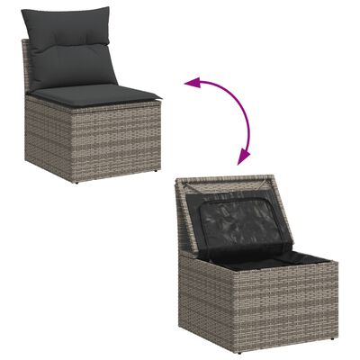 vidaXL 11-tlg. Garten-Sofagarnitur mit Kissen Grau Poly Rattan