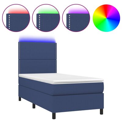 vidaXL Boxspringbett mit Matratze & LED Blau 90x200 cm Stoff