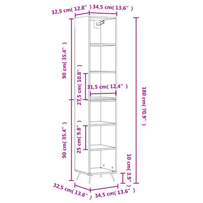 vidaXL Highboard Schwarz 34,5x32,5x180 cm Holzwerkstoff