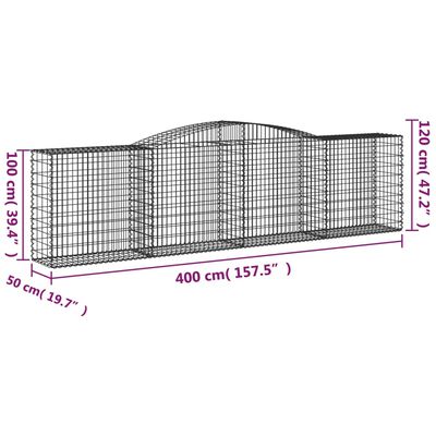 vidaXL Gabionen mit Hochbogen 3 Stk. 400x50x100/120cm Verzinktes Eisen