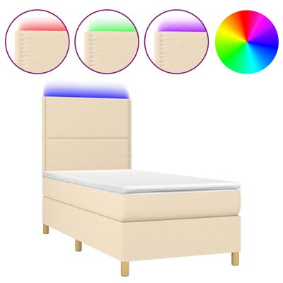 vidaXL Boxspringbett mit Matratze & LED Creme 80x200 cm Stoff