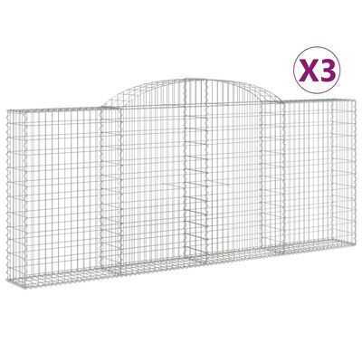 vidaXL Gabionen mit Hochbogen 3 Stk. 300x30x120/140cm Verzinktes Eisen