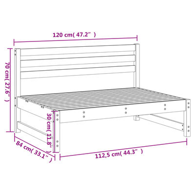 vidaXL Garten-Mittelsofa 120x80 cm Massivholz Kiefer