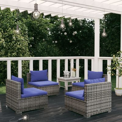 vidaXL 4-tlg. Garten-Lounge-Set mit Kissen Poly Rattan Grau